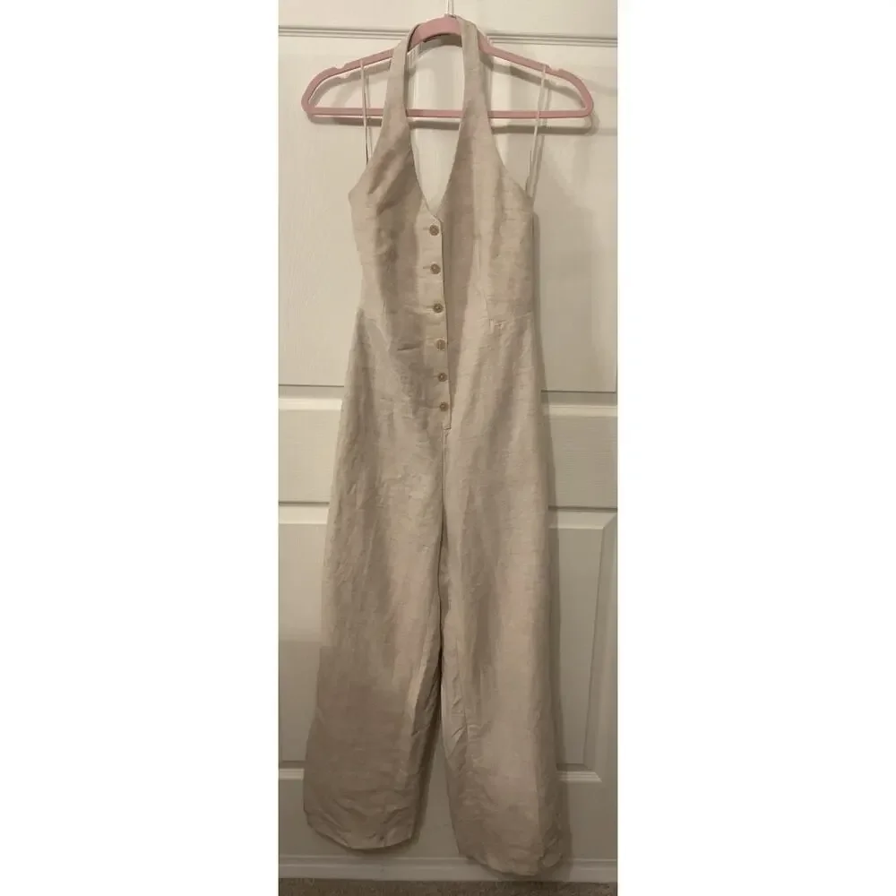 Aritzia Wilfred CruiseLinen Upscale Jumpsuit Natural Ecru Linen Lyocell, sz 4